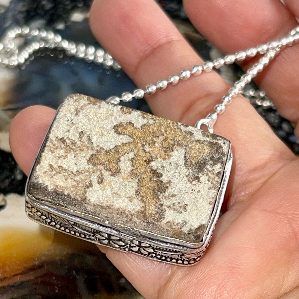 Fossilized German Dendritic Agate Pendant 1 1/2”x1”